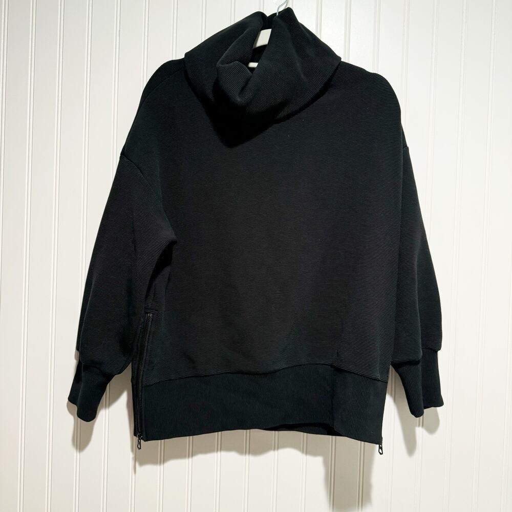 Varley Black Milton Cowl Neck Sweatshirt Side Zippers Size XS - Picture 2 of 6